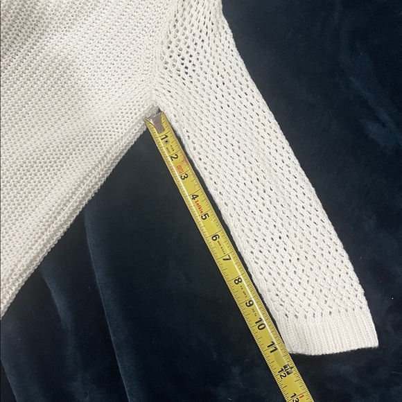 Loft 100% cotton bright white ribbed sweater with open weave sleeves Sz Medium - Picture 9 of 9